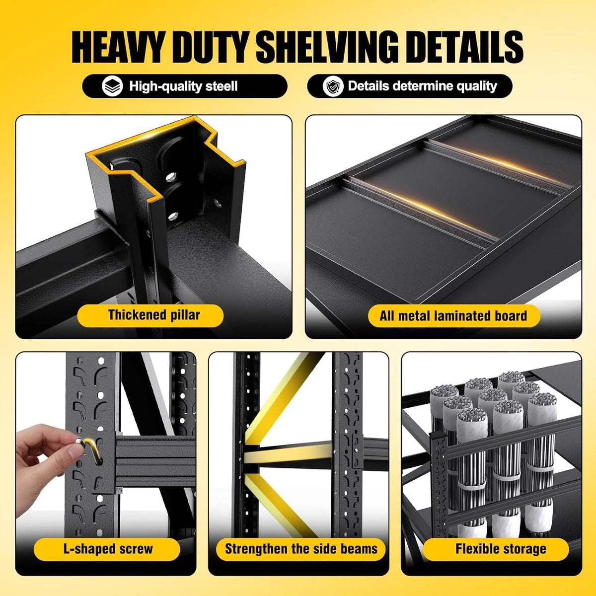 8000LBS Heavy Duty Storage Shelves, 4 Tier Adjustable Garage Shelving Unit, Heavy Duty Metal Shelving for Garage, Basement, Warehouse, Storage Room, Garage Storage Shelves, 69" W X 24" D X 64" H Black