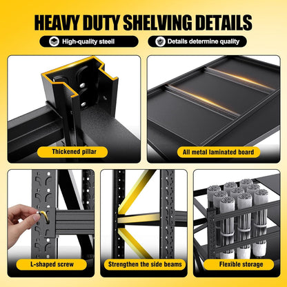 8000LBS Heavy Duty Storage Shelves, 4 Tier Adjustable Garage Shelving Unit, Heavy Duty Metal Shelving for Garage, Basement, Warehouse, Storage Room, Garage Storage Shelves, 69" W X 24" D X 64" H Black