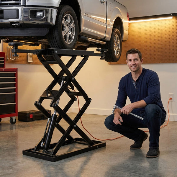 Car Lift Engineered for Heavy-Duty Performance, 7000 lb Capacity, Carbon Steel Frame, 26.8 In Max Height