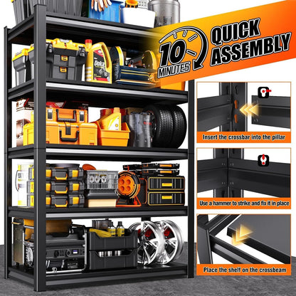 71.2''H Storage Shelves, 2500Lbs Garage Shelving,Adjustable Heavy Duty Shelving Unit,5Tire Tall Garage Shelves，Metal Standing Shelf Units,Utility Rack for Kitchen Warehouse Industrial Basement 3 Pack