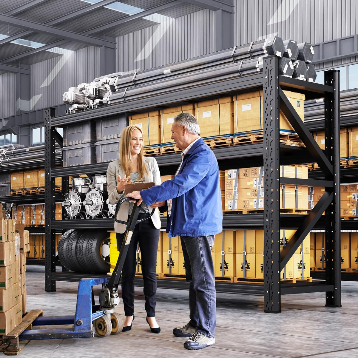 8000LBS Heavy Duty Storage Shelves, 4 Tier Adjustable Garage Shelving Unit, Heavy Duty Metal Shelving for Garage, Basement, Warehouse, Storage Room, Garage Storage Shelves, 69" W X 24" D X 64" H Black
