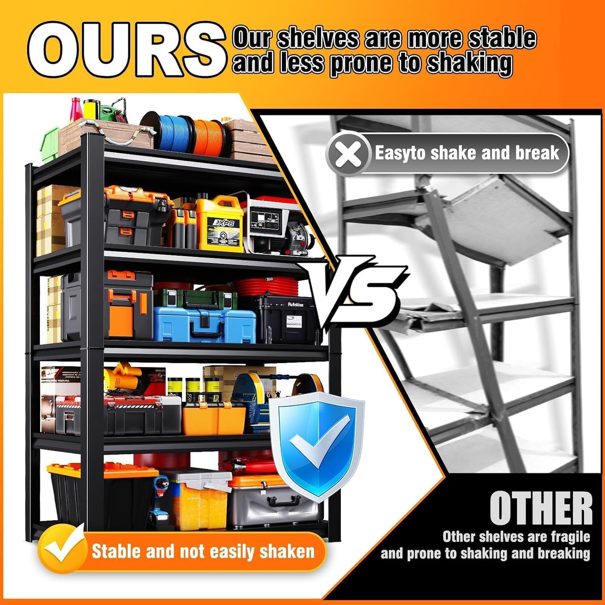 71.2''H Storage Shelves, 2500Lbs Garage Shelving,Adjustable Heavy Duty Shelving Unit,5Tire Tall Garage Shelves，Metal Standing Shelf Units,Utility Rack for Kitchen Warehouse Industrial Basement 3 Pack