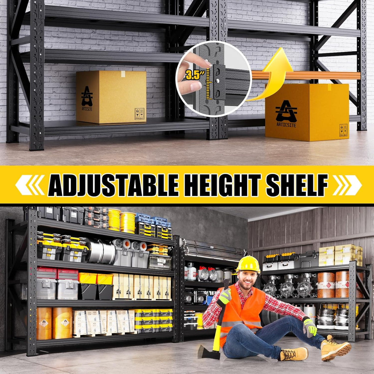 8000LBS Heavy Duty Storage Shelves, 4 Tier Adjustable Garage Shelving Unit, Heavy Duty Metal Shelving for Garage, Basement, Warehouse, Storage Room, Garage Storage Shelves, 69" W X 24" D X 64" H Black