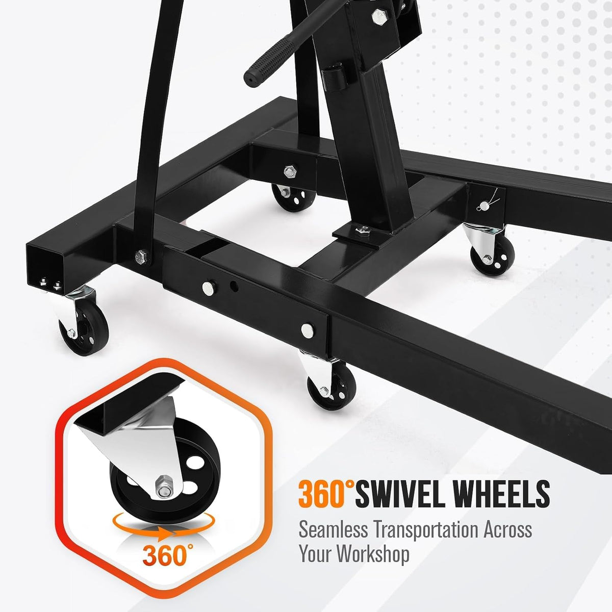 2-Ton Folding Hydraulic Engine Hoist, 4400 LBS Portable Engine Shop Crane with 6 Casters & Telescopic Boom, Foldable Cherry Picker Hoist Lift for Garage, Workshop, Warehouse, Heavy-Duty, Black