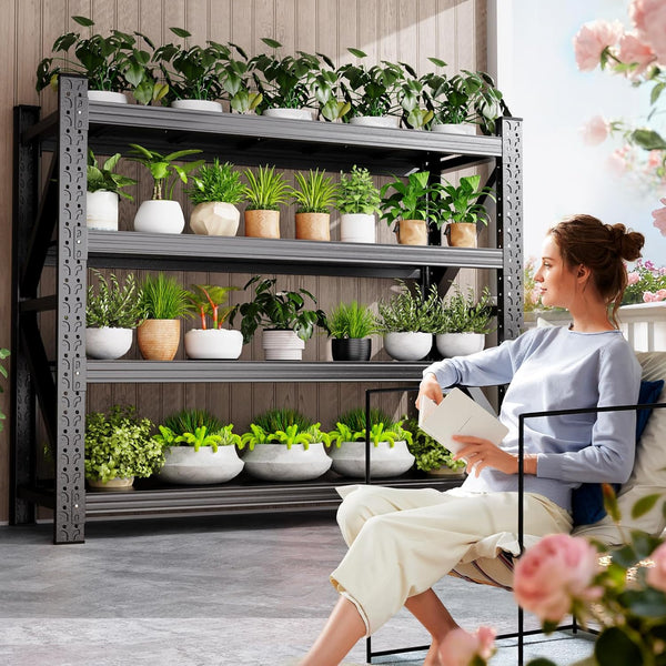 8000LBS Heavy Duty Storage Shelves, 4 Tier Adjustable Garage Shelving Unit, Heavy Duty Metal Shelving for Garage, Basement, Warehouse, Storage Room, Garage Storage Shelves, 69" W X 24" D X 64" H Black
